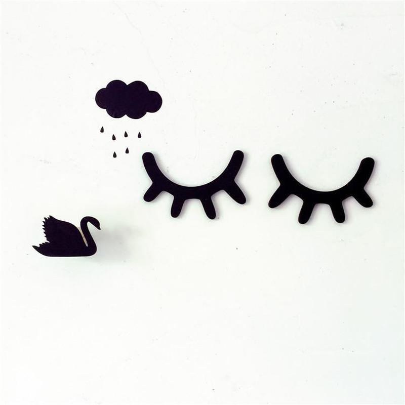 2 stk træ 3d søde øjne øjenvippe mønster wallsticker gør-det-selv børneværelse stue dekoration baby børnehave vægkunst