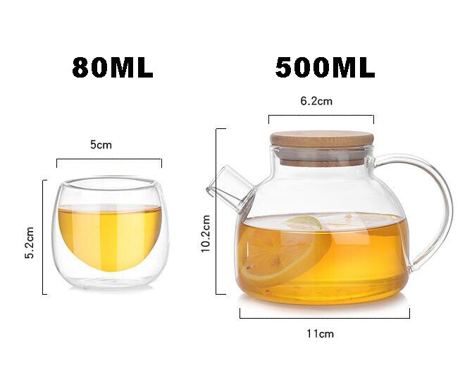 Heat Resistant Glass Teapot Chinese Kung Fu Tea Set Puer Tea Kettle Coffee Pot Tea Cup Healthy Tea Set Hand