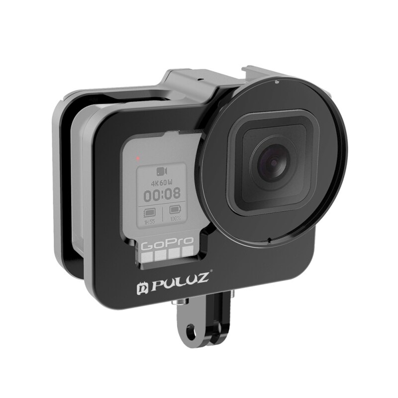 Mool puluz para gopro hero9 engrossar preto caso da habitação cnc liga de alumínio gaiola protetora com quadro seguro & 52mm uv lente