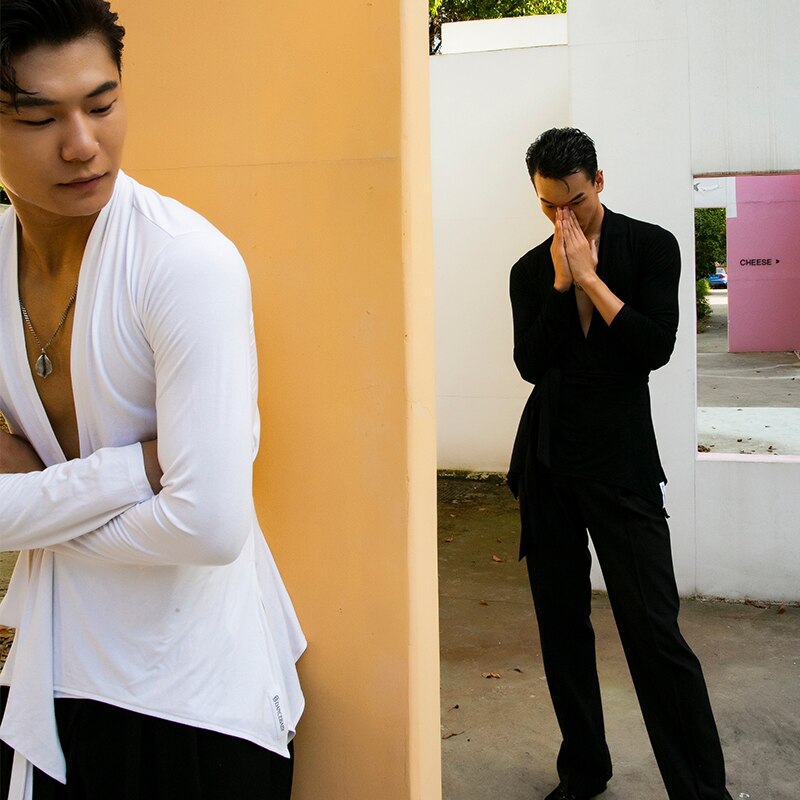 Latynoski kostium taneczny mężczyzna Salsa taniec topy modalne praktyka odzież sala balowa koszula samba Cha Cha wydajność V szyja topy BL5070