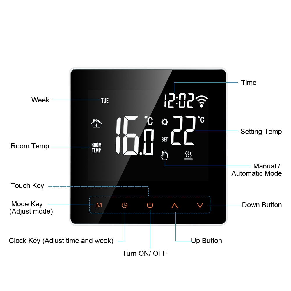 Wifi termostat trådløs smart temperaturregulator lcd berøringsskærm programmerbar termostat elektrisk gulvvarme termostat