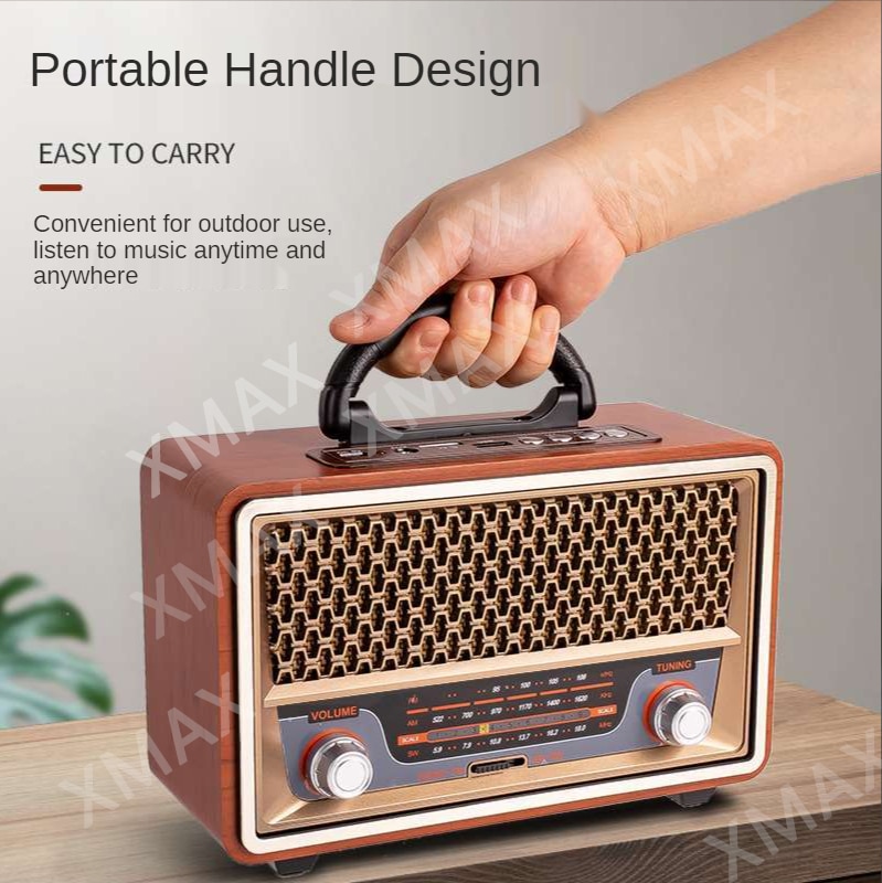 Retro Portable Wireless Radio Music Player AM/FM/SW MultiFunction Bluetooth Speaker Subwoofer TF/SD USB Card Player