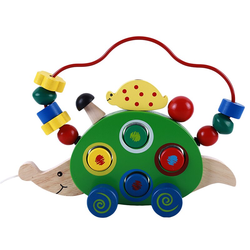Kleurrijke Houten Egel Pull Auto Rond De Kralen Kinderen Educatief Speelgoed Houten Slepen Dieren Speelgoed Voor Kinderen Spel