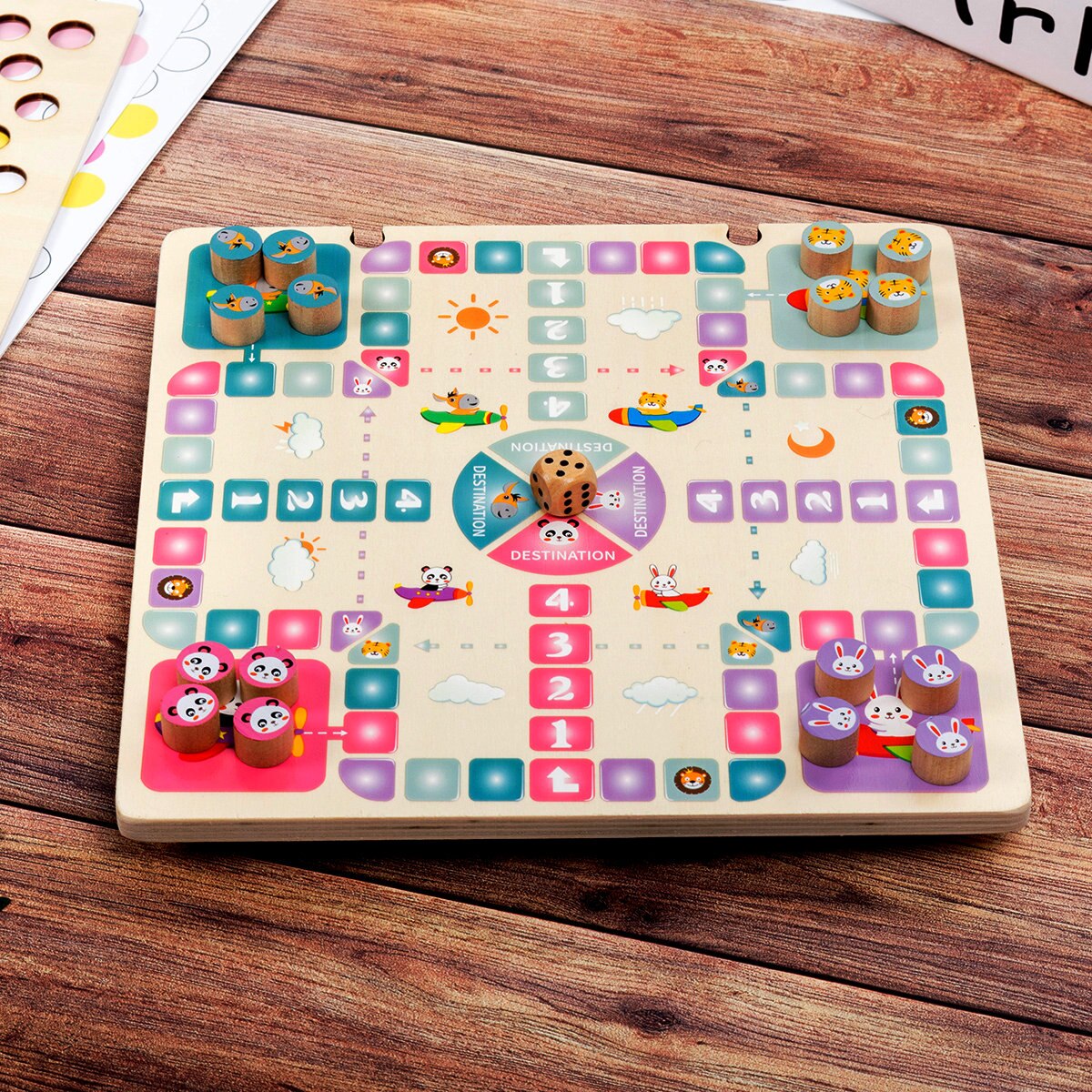 Flying Chess + Children Hand Training Clamp Chopsticks Spoon Game Wooden Toys Preschool Learning Educational Toy Toddlers