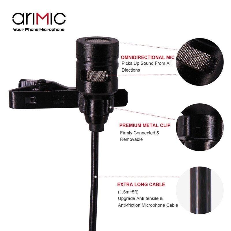 Portable mini mic. studio mic. Teaching and speaking Mic. Connect vlog camera phone. Collar clip Double microphone 1.5m