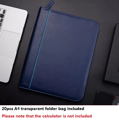 Multifunction Portfolio A4 File Folder Padfolio Writing Pad Business Presentation Folder PU with Zip/Card Holder/Document Folder: Navy and Blue