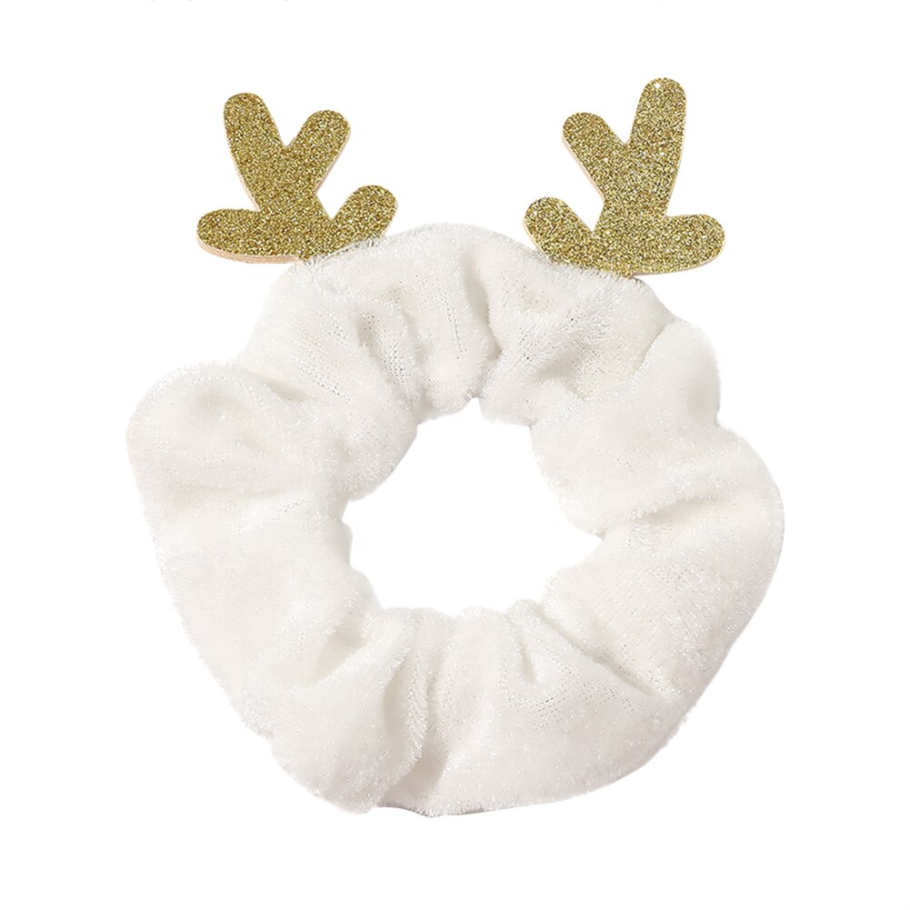 Vrouwen schattige elanden paardenstaart houder haar ring feest huis decoratie benodigdheden flanellen haar touw elastische scrunchies: Wit