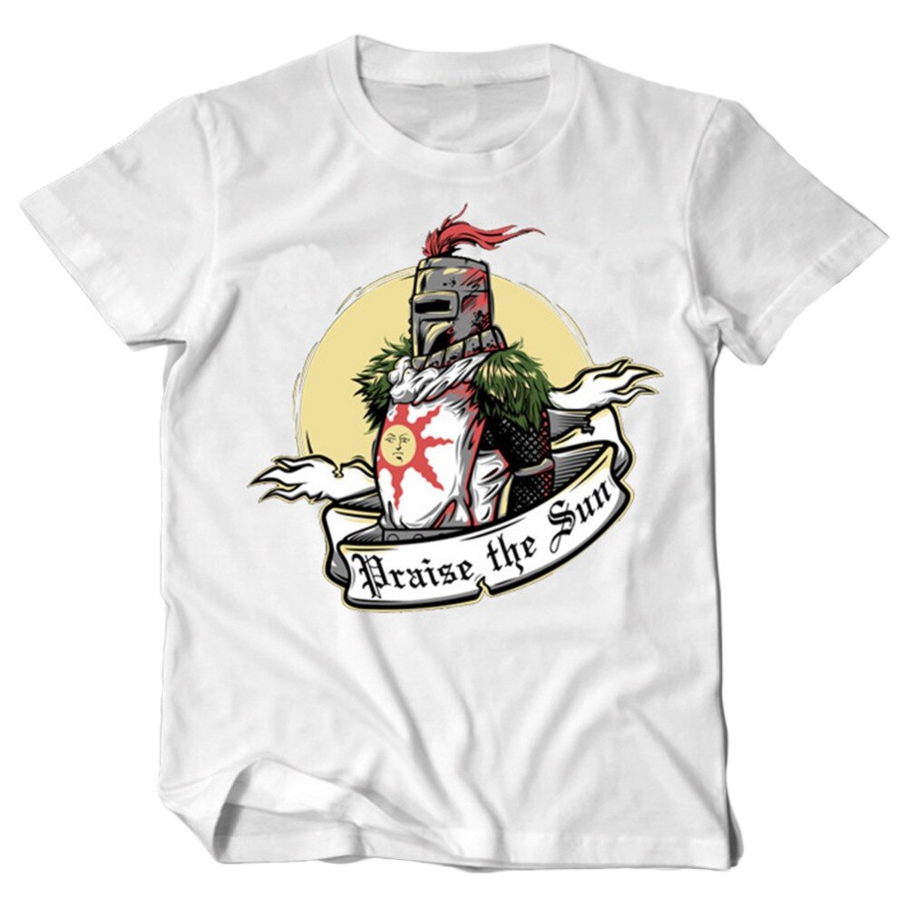 Zomer Dark Souls T-Shirt Mannen Volwassen Korte Mouw Katoen Lof de Zon Game Concept Mode Top Tee 3-Three Kleur