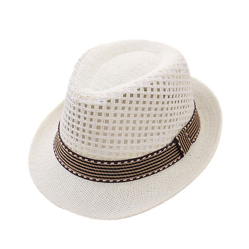 Baby Strohoed Lente Zomer Elegante Jazz Cap Zonneklep Strand Hoeden Kids Outdoor Caps Voor Jongens Meisjes 1-3 jaar Oude Kinderen Hoeden: White Net / Adult (56-58cm)