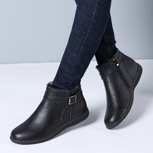 Primavera botas de inverno botas de neve sapatos de couro genuíno deslizamento em botas de tornozelo de chelsea botas planas de botas curtas senhoras botas de outono