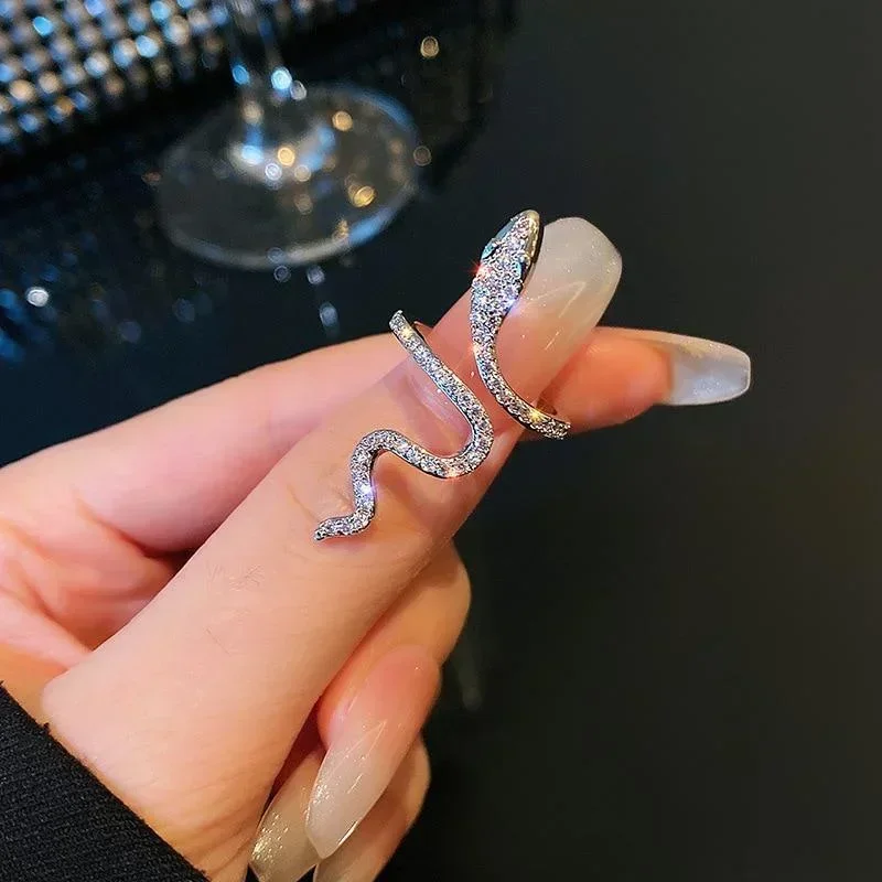 Anillo gótico abierto de serpiente para mujer, anillos ajustables con animales, para reptiles, accesorios de joyería con personalidad Punk, tentáculos de joyería: Plata