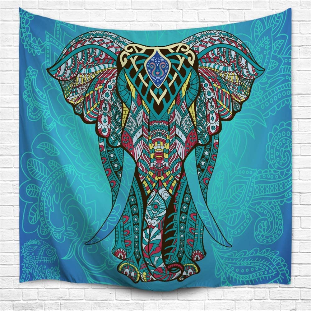 Tapiz grande de elefante azul, tapices psicodélicos Hippie, arte colgante para pared, dormitorio, universidad, sala de estar, azul