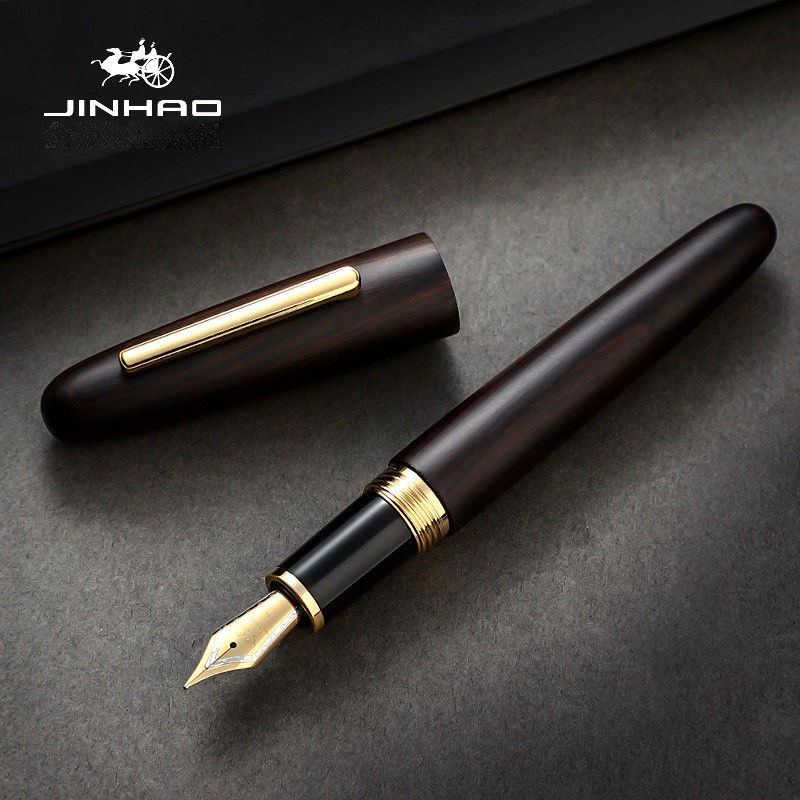 JINHAO-Stylo à plume en bois de luxe, stylo à encre, excavatrice noire, fournitures scolaires et de bureau, Pardessus, Pk 9056, 9019, EF, F, M