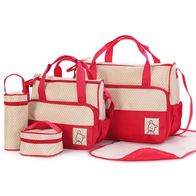 Baby Changing Diaper Bag Portable Nappy Basket Storage 5 Pcs Multifunctional Set Maternity Mummy Handbag Bottle Holder