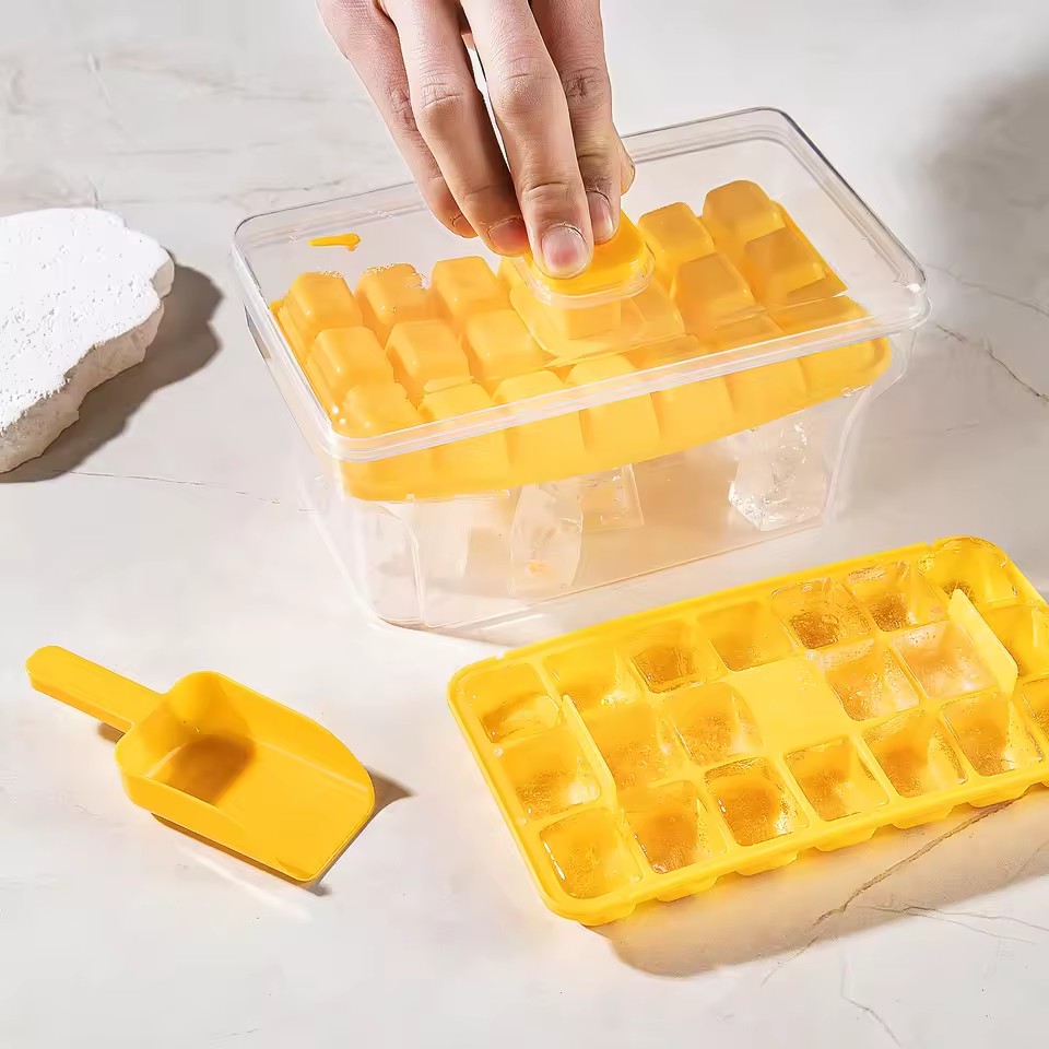 Ice Trays for Freezer with Lid & Bin, Ice Cube Tray Making 68 pcs Ice Cubes, Easy Press to Release Ice