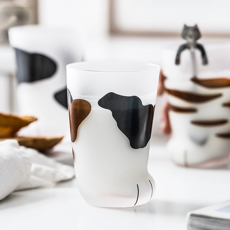 Katt pote kopp melk glass frostet glass søt katt fot klo utskrift krus katt klo kaffe melk glass kopp låve frokost kopp