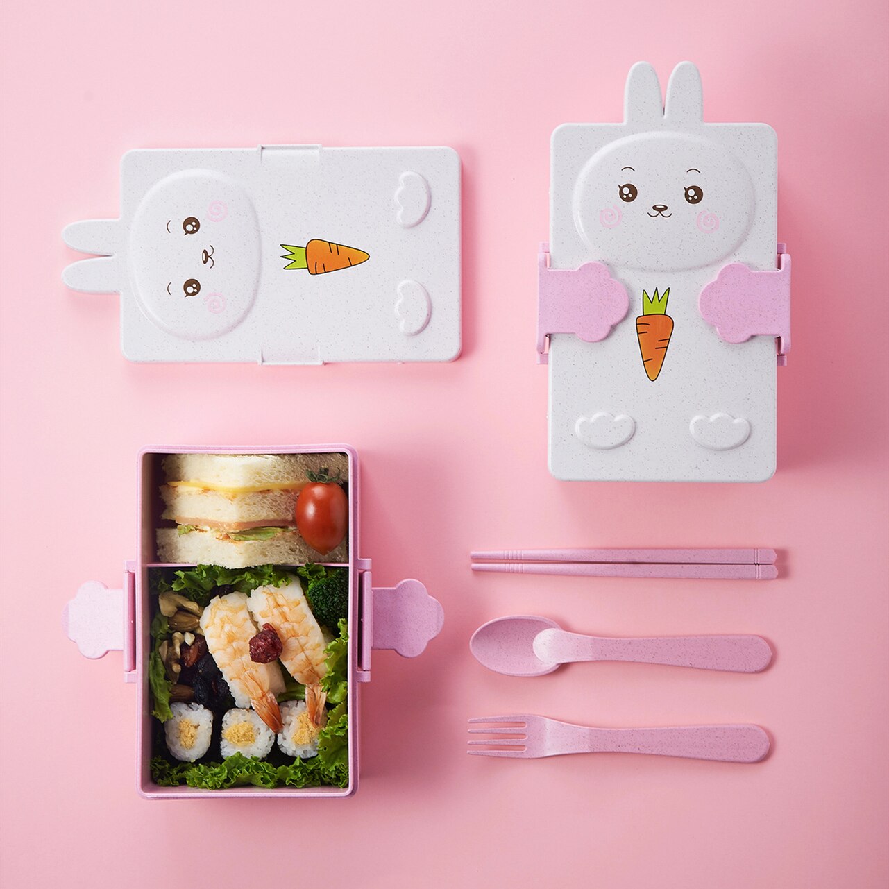Cute Bento Lunch Box Kawaii for Kids School Children Japanese Style Kindergarten Baby Bread Sandwich Food Box Plastic