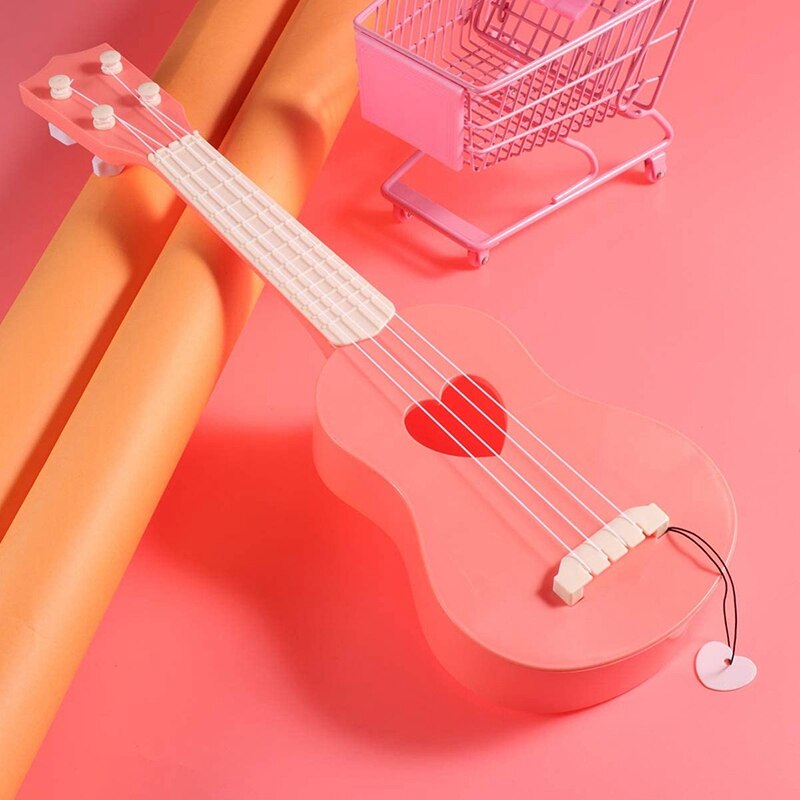 -Mini Gitaar Ukulele Speelgoed Muziekinstrumenten Leren Gitaar Speelgoed Voor Kinderen Kan Trekken Kinderen Aandacht (Roze)