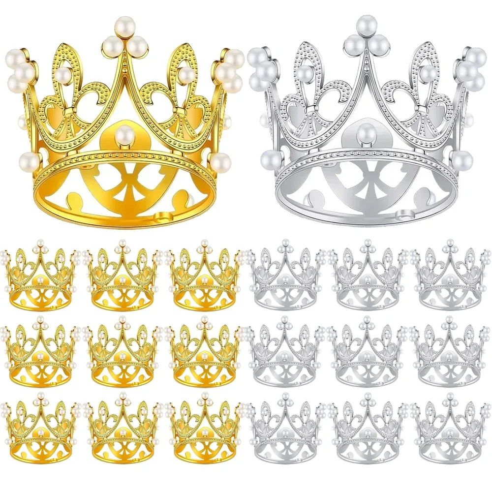 20/1 stk mini perlekrone kakedekorasjon gull sølv cupcake topper til blomsteroppsatser babyshower bryllupsfest dekorasjon