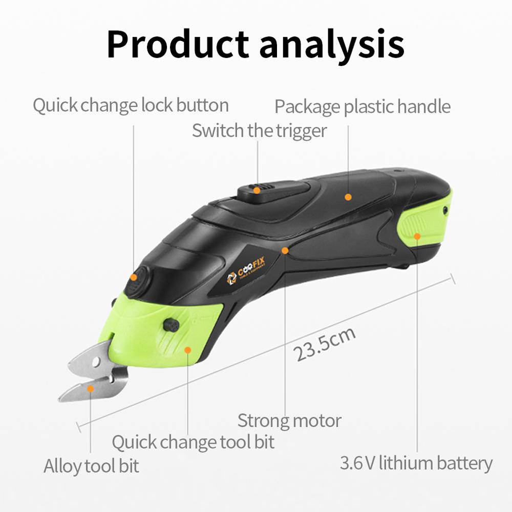 COOFIX 3.6V Cordless Electric Fabric Scissors Hand-held Small Cutting Cloth Machine Chargeable Fabric Sewing Scissors
