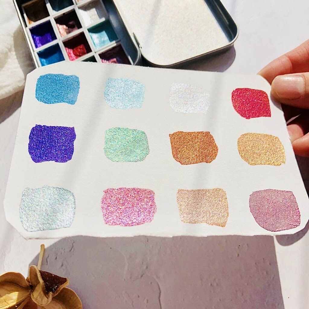 12/18/24/36 Kleuren Metallic Aquarel Glinsterende Solid Metallic Aquarel Verf Set Verven Aquarel Water Borstel Verf Set