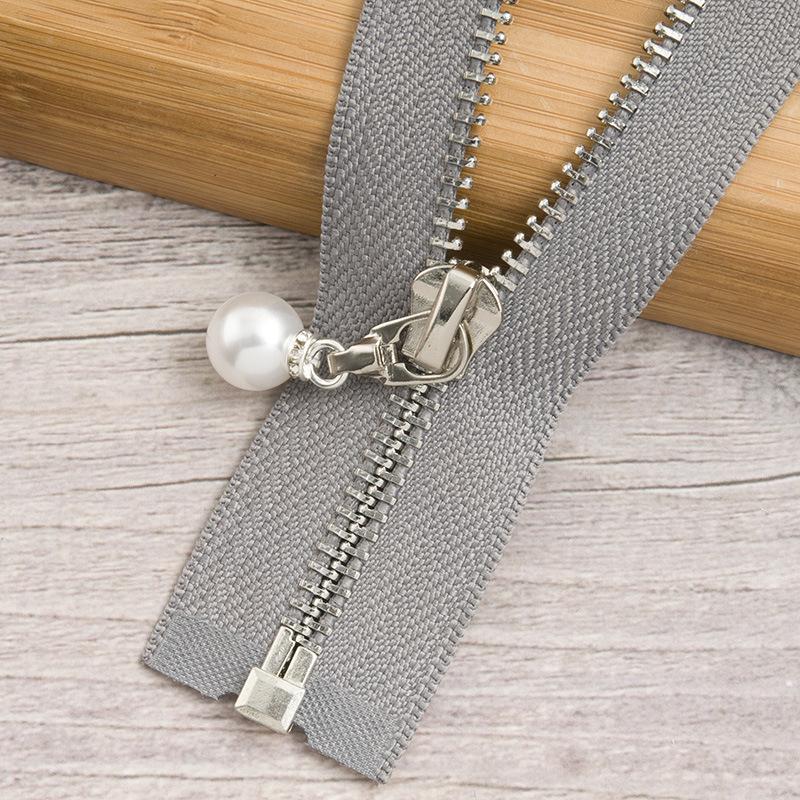 N. ° 5 cremallera de Metal con cremallera de cola abierta deslizante de perlas dentadas de cobre ropa de otoño invierno chaqueta falda de cuero tira de cremallera de doble cabeza: Silver Gray teeth