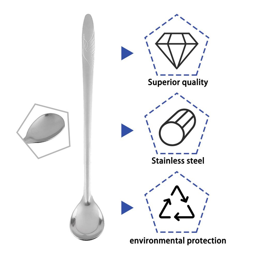 Long-Handle Spoon Ice Cream Tea Coffee Handled Long Handle Stainless Steel Spoons Flatware Popular