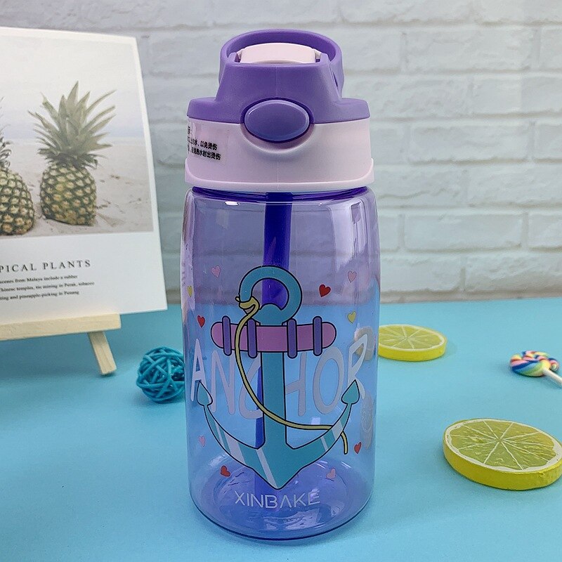 Vaso de agua para niños de 480ML, tazas de alimentación de bebé con dibujo , con pajitas, botellas de agua para exteriores, portátiles: Skipper