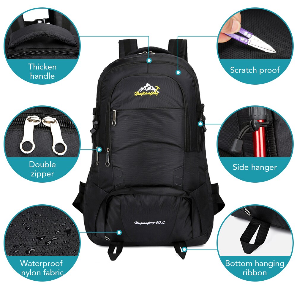 Outdoor Camping Backpack Waterproof Trekking 60L Bag Large Capacity Hiking Cycling Climbing Traveling Sports Backpack