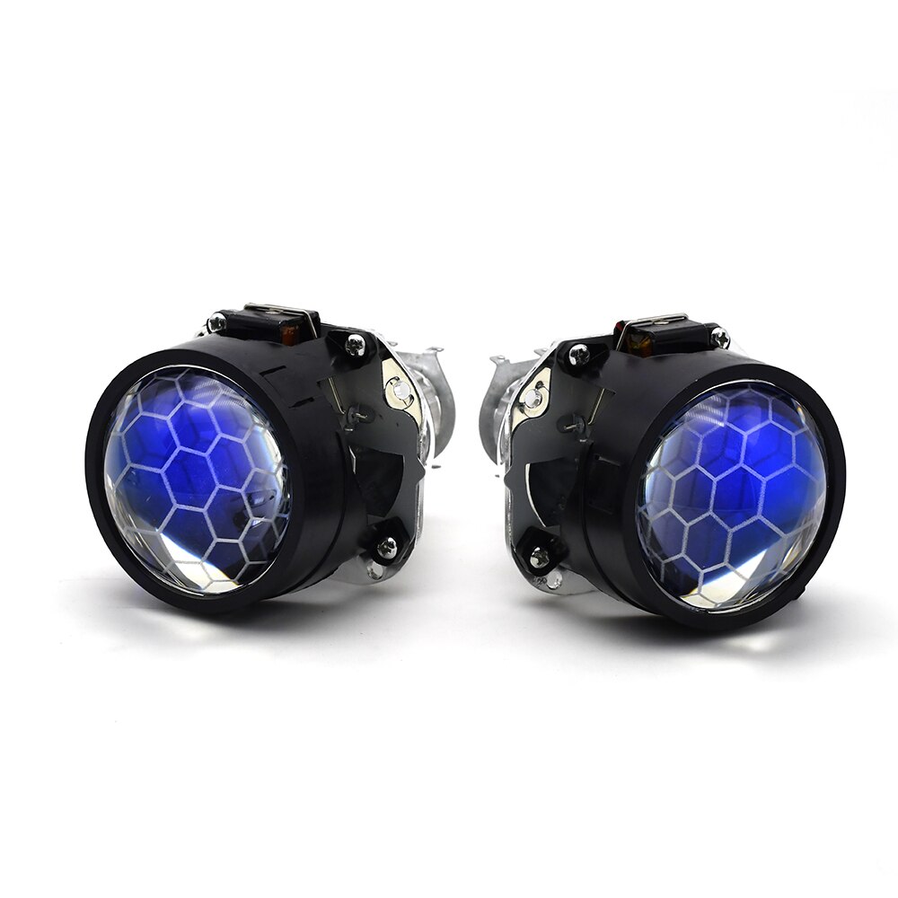 2 Stuks 2.5 Inch Hid Bixenon Projector Lens Lijkwade 35W 5000K Xenon Ballast Lamp Auto Montage Kit Fit voor H1 H4 H7 Auto Model Mofify: Honingraat lens