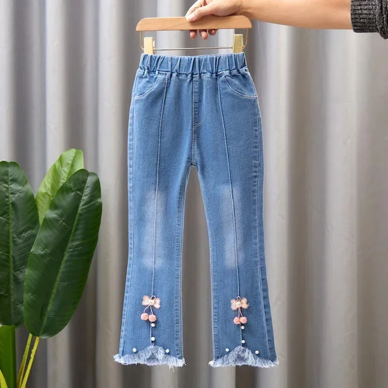 Jeans longs évasés pour enfants, pantalons de cow-boy pour filles, pantalons pour enfants de 4 à 10 ans, printemps, automne, , 2024