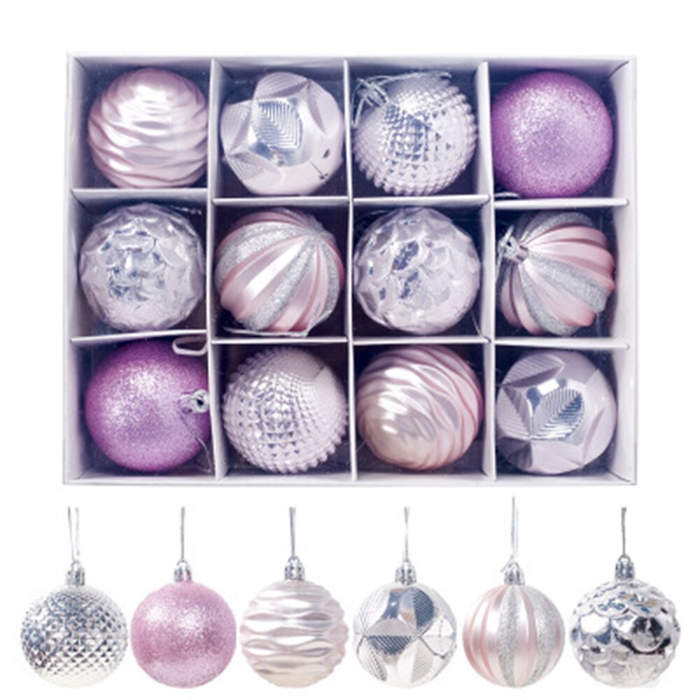2.36 '' julgranskulor ornament 12 st julgran dekoration hängande kulor julgran dekorationer bule rosa grön röd: Rosa