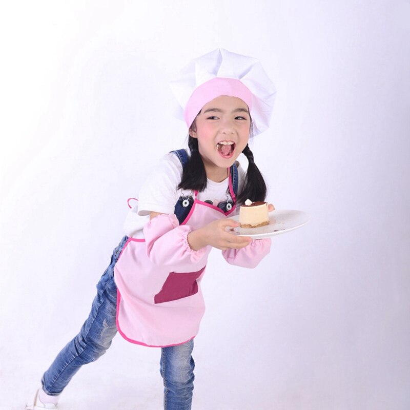 Children Front Pocket Bib Apron Kid Boys Girls Apron Kitchen Child Craft Kids Apron Child Painting Cooking: pink