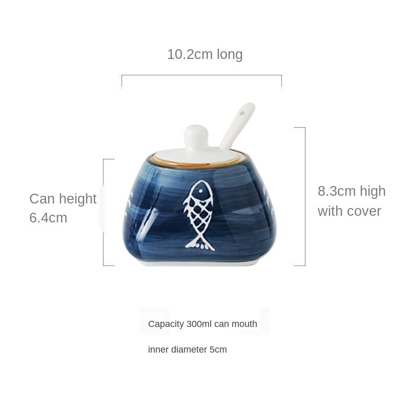 Tarro de cerámica Retro pintado a mano con cielo estrellado, contenedor de especias con tapa y cuchara, caja de condimentos, utensilios de cocina, 300ml: F
