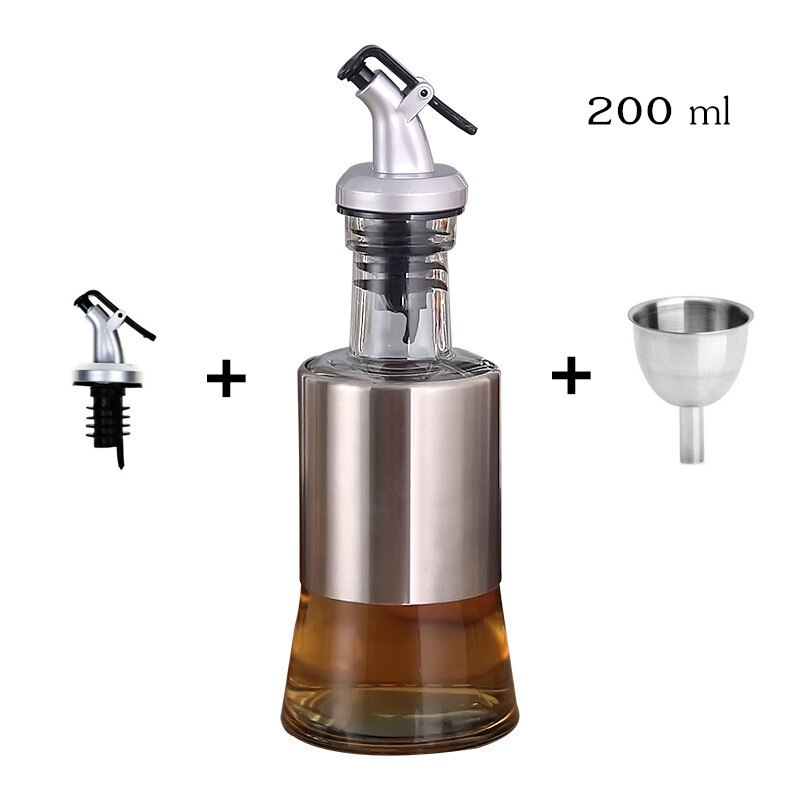 3 in 1 olivolja vinäger flaska rostfri behållare dispenser droppfri dubbla piper cruet flaska med tratt och munstycke: 200ml