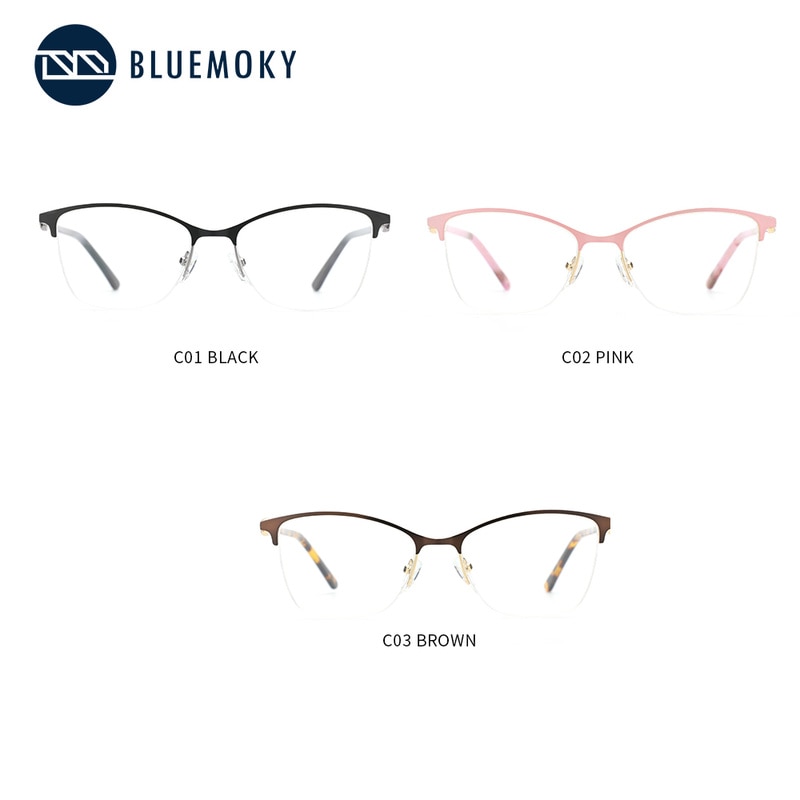 BLUEMOKY Alloy Metal Half frame Glasses Frames Semi-Rimless Spectacle Eyeglasses Frame for Women Prescription Optical Eyewear
