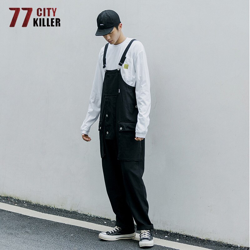 77 stadt Mörder Fracht Multi-Tasche Bib Overalls Männer Amerikanischen Streetwear Arbeit Jogger Männlichen Overalls Casual Oversize Bib Hosen