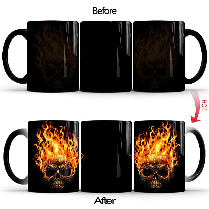 350mL Vuur Op Schedel Grappig Eng Magic Color Change Cup Mok Creatieve Keramische Koffie Melk Mokken Warmtegevoelige cup Beste