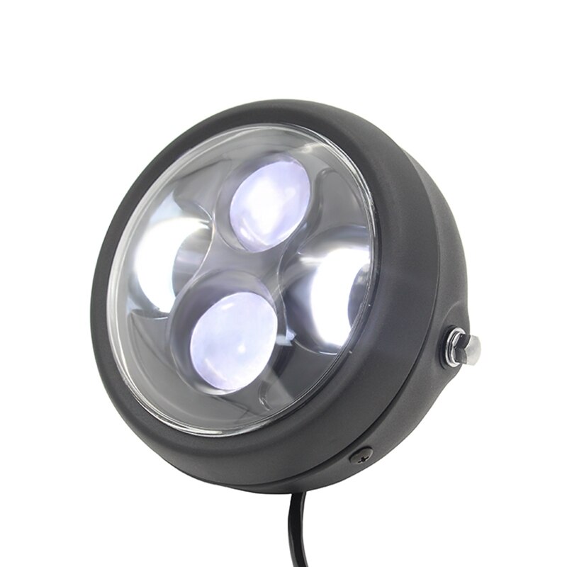 Motorcycle Headlight,Universal Motorcycle Retro Shell White Lens LED Headlamp Front Headlight