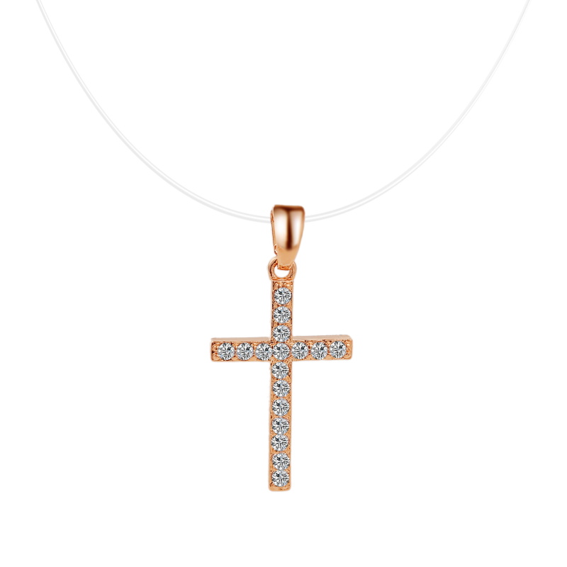 Chaîne transparente AAA Zircon collier Invisible ligne de poisson ras du cou femmes ovale coeur carré étoile goutte d'eau pendentif colliers: Titane plaqué