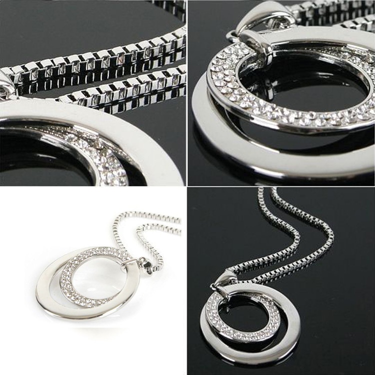 Long Chain Women Necklace Crystal Rhinestone Silver Plated Pendant Necklace Jewelry Accessories Torque Choker