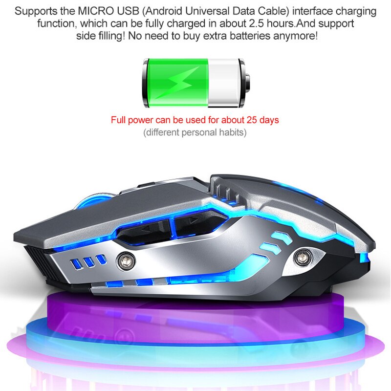 for T-wolf Q15 USB Wireless Mouse Charging Silent Mute Light Touch Wheel Gaming Mouse Star Black