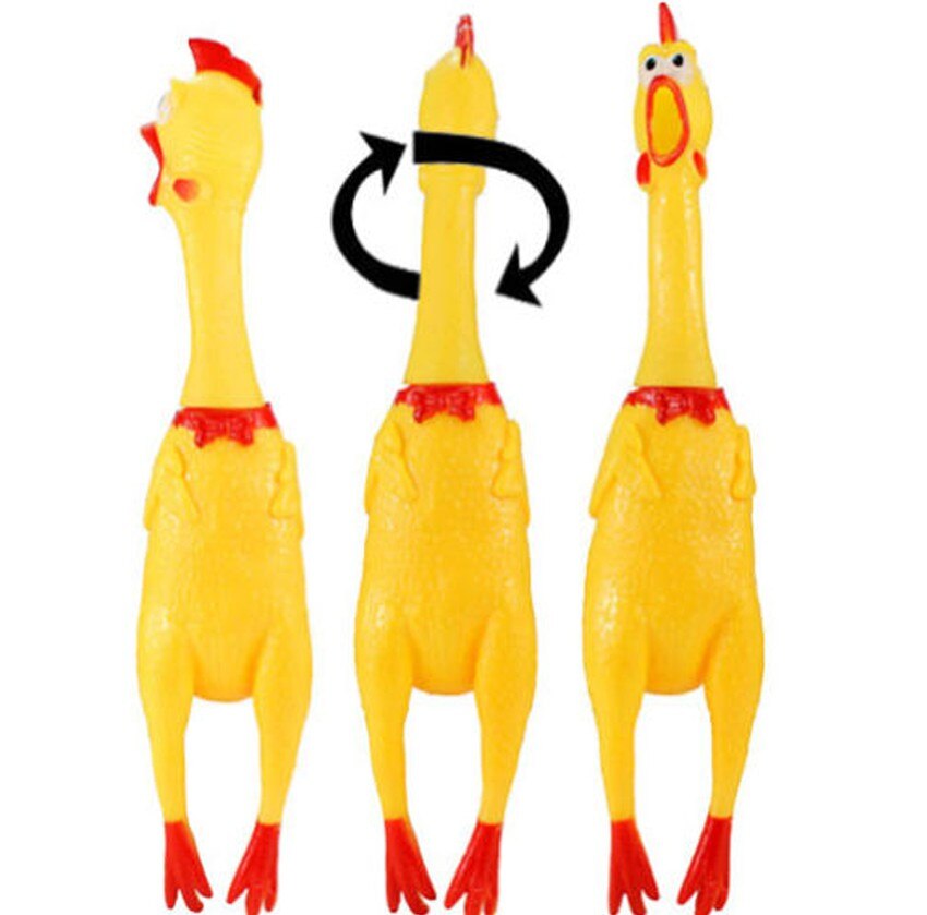 Pollo de goma amarillo chillón de 17cm para perro, juguete chirriante para mascotas, para masticar, sonido chirriante, juguete divertido de goma de seguridad para perro