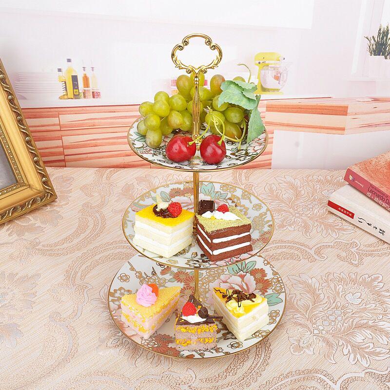 European ceramic three-layer fruit plate cake rack dried fruit plate snack plate snack double-layer plate wedding tray candy box