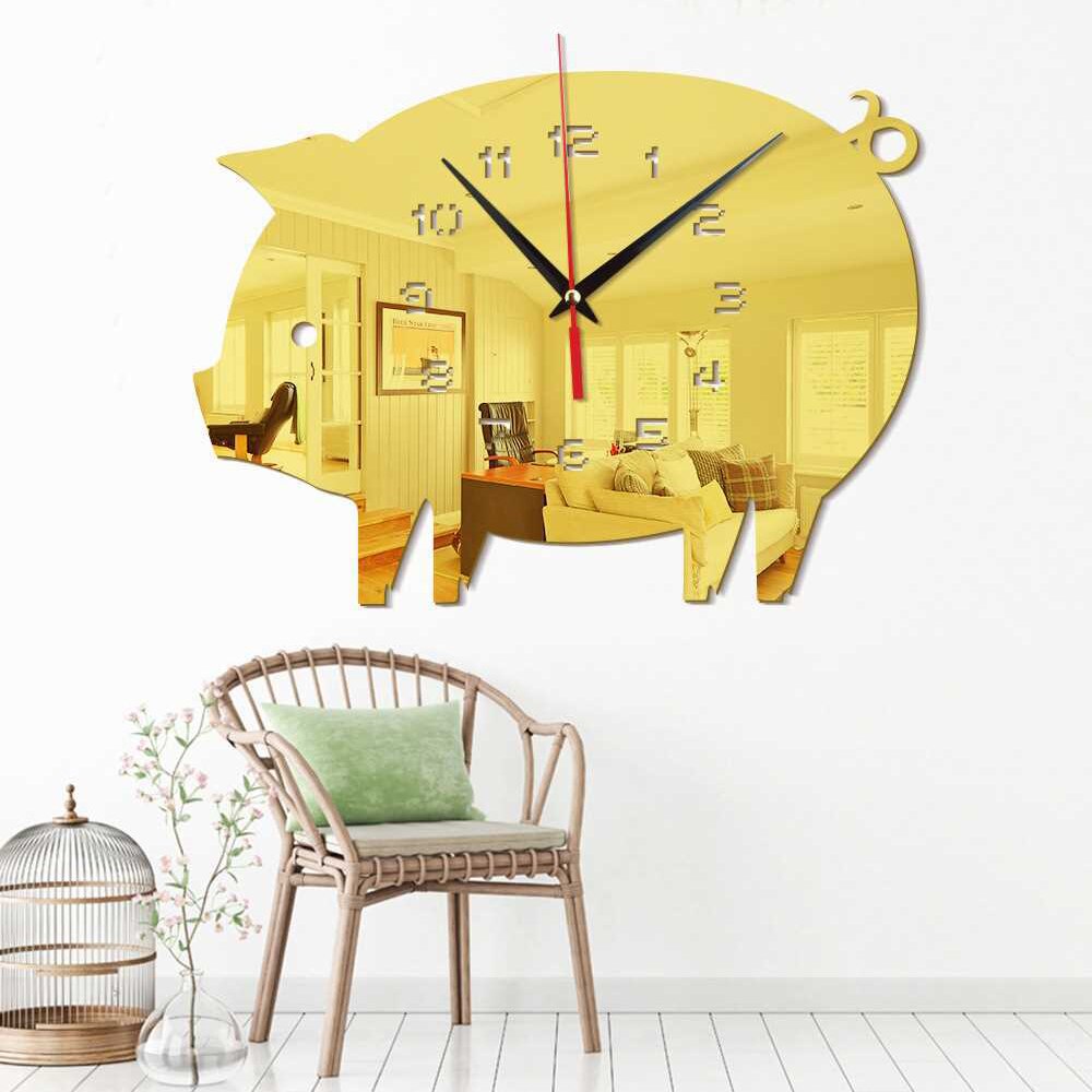 Diy 3d varkens wandklok decoratieve muursticker huisdecoratie klok woonkamer huisdecoratie spiegel muursticker