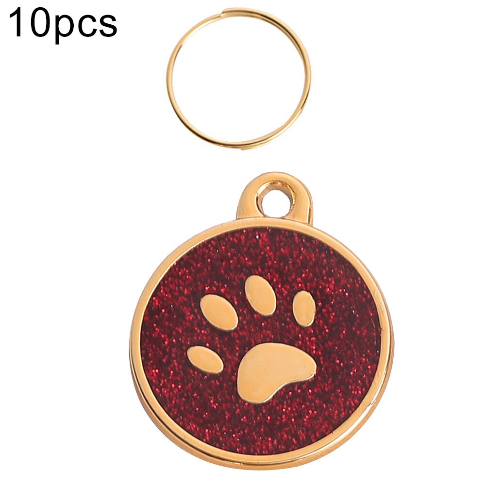 Collar con placa de identificación de perro y gato, colgante con garra redonda grabada, decoración para el bolsa Porta llaves, 10 Uds.: Wine Red