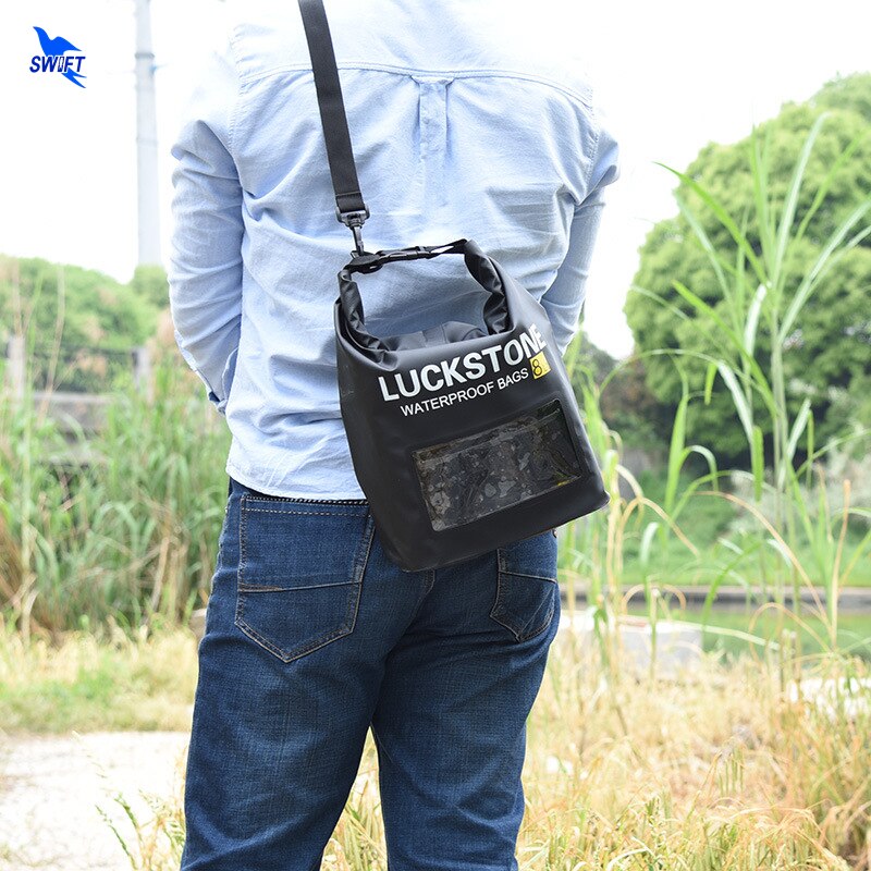 8L IPX5 Waterproof Dry Bag Visible Transparent Window Strap Portable Rafting Swimming Bags Outdoor Travel Camping Storage Case