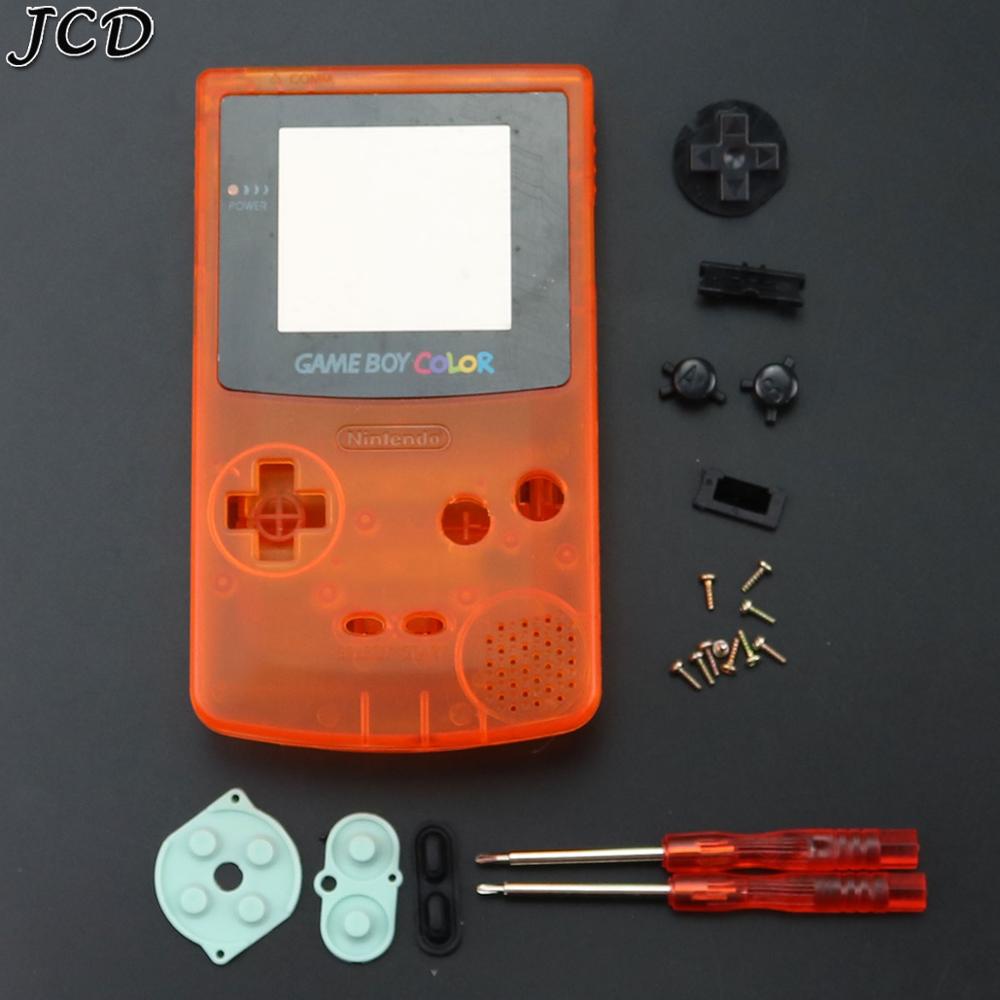 JCD Housing Shell Case Cover for Nintendo Gameboy Color Game Console for GBC Shell with buttons kits sticker label and tools: Clear Orange