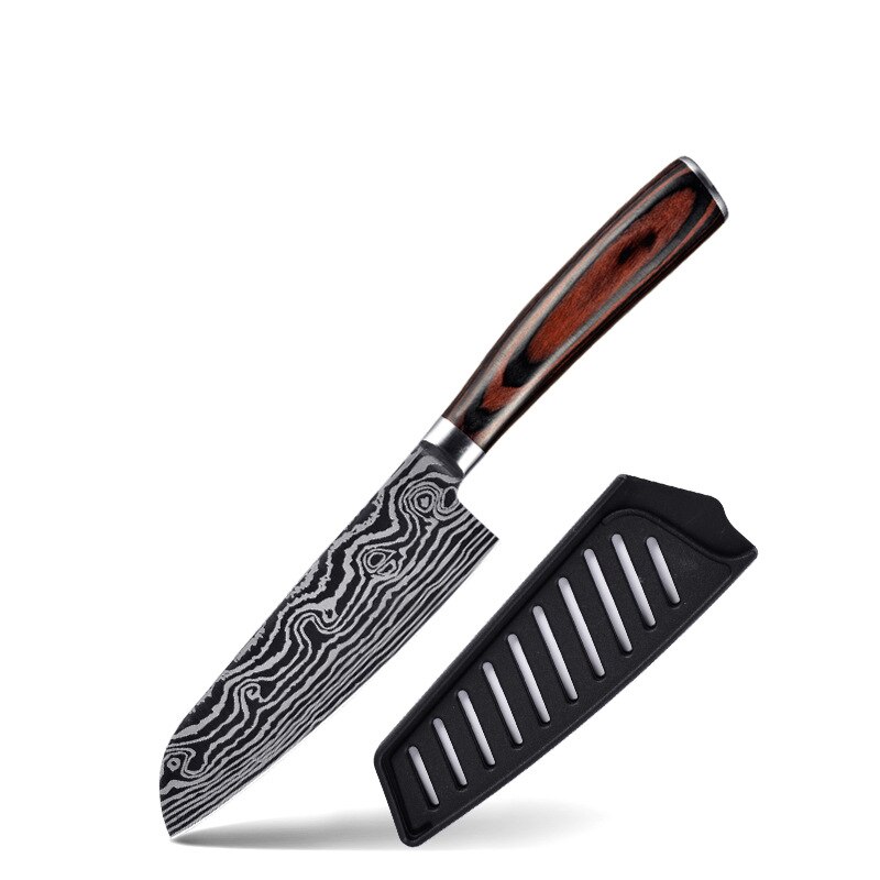 Cuchillo de Chef KnivesHigh de acero inoxidable, dibujo de Damasco, Gyuto, cuchillo de Santoku: E