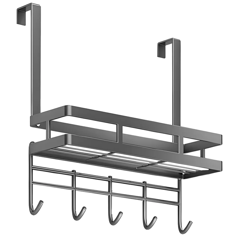 Over Deur Hangers Afneembare Installatie-Vrije Opslag Rack Multifunctionele Hoge Koolstofstalen Haak Grijze Kleding Plank Mand